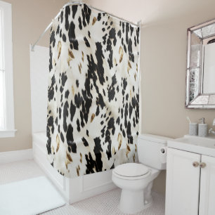 Black White Gold Southwest Cowhide Shower Curtain