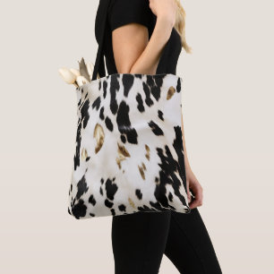 Black White Gold Southwest Cowhide Tote Bag