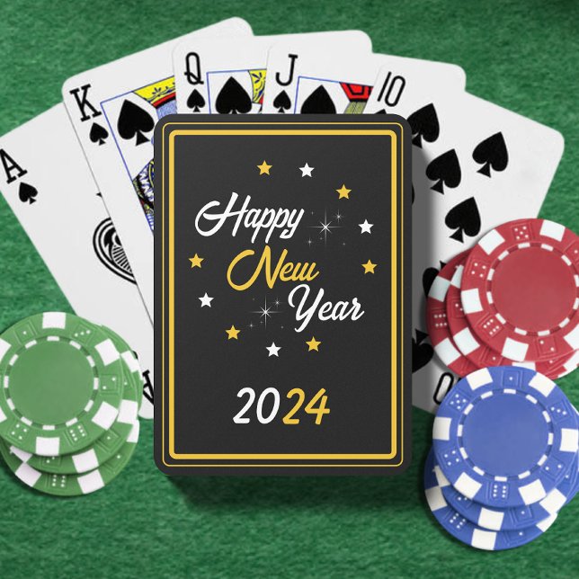 Black White & Gold Star Happy New Year 2024 Playing Cards (Black White & Gold Star Happy New Year 2024 Playing Cards)