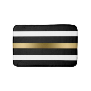 Black White Gold Stripes Bath Mat