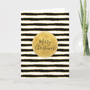 Black White Gold Stripes Christmas Holiday Card