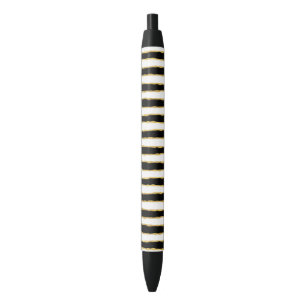 Black White Gold Stripes Ink Pen