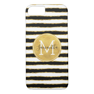 Black White Gold Stripes Monogram iPhone 8/7 Case