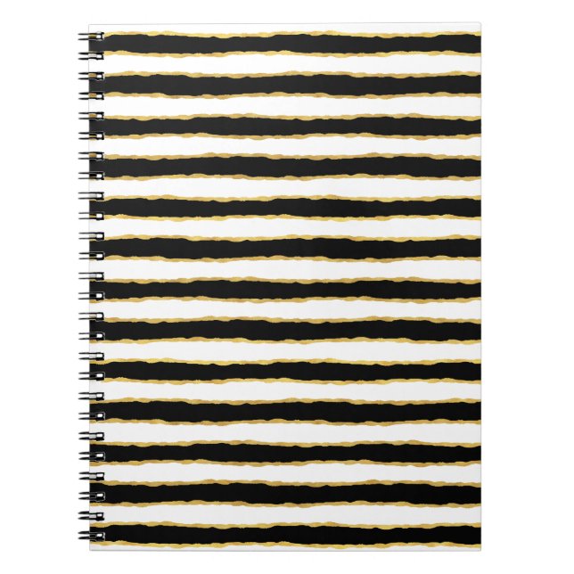 Black White Gold Stripes Notebook (Front)