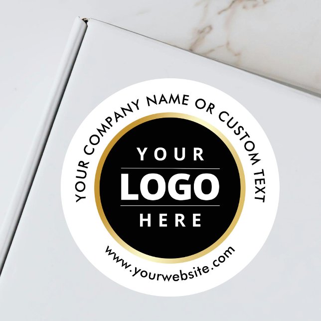 Black White Gold Stroke Business Logo Shipping Classic Round Sticker (Creator Uploaded)