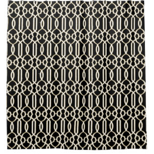 Black White Gold Trellis Lattice Pattern Glam Bath Shower Curtain