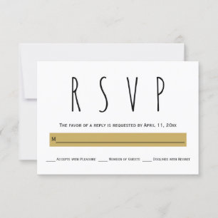 Black, white, gold typography modern wedding RSVP Card