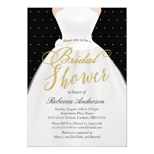 Black White Gold Wedding Dress Bridal Shower Card