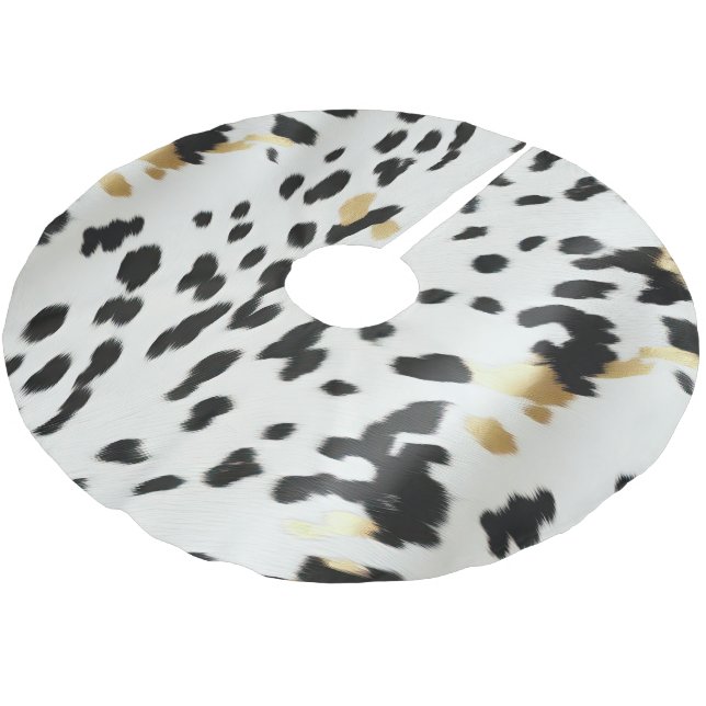 Black White Gold Western Cowhide Brushed Polyester Tree Skirt (Angled)