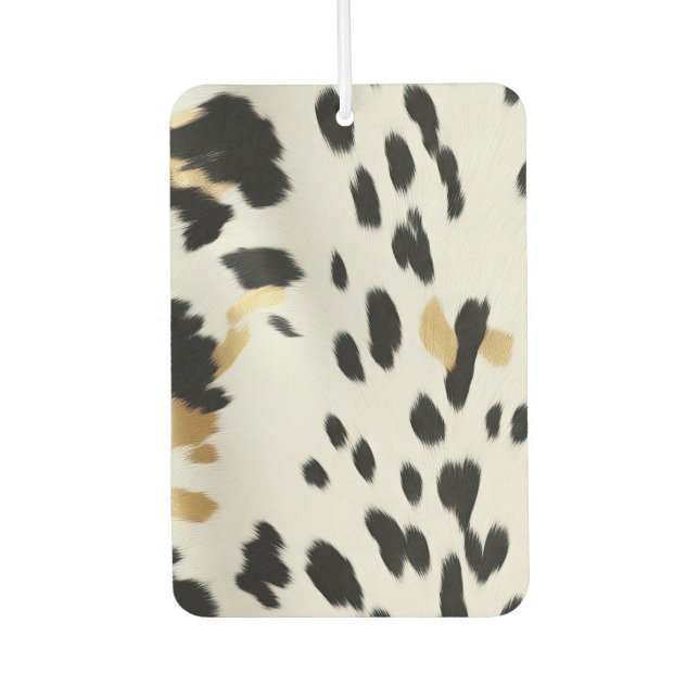 Black White Gold Western Cowhide Car Air Freshener (Front)