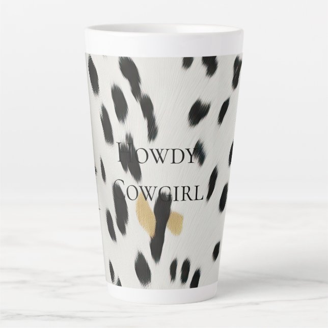 Black White Gold Western Cowhide Latte Mug (Front)