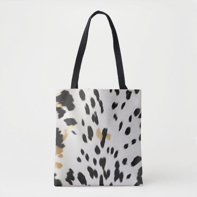 Black White Gold Western Cowhide Tote Bag (Front)
