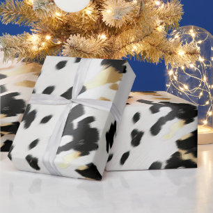 Black White Gold Western Cowhide Wrapping Paper