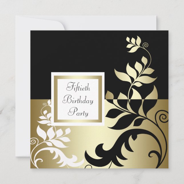 Black White Gold Womans 50th Birthday Party Invitation (Front)