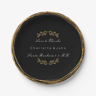 Black White Gold Wreath Floral Wedding Vip Paper Plate