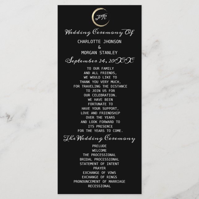 Black White Gold Wreath Wedding Party Program (Front)