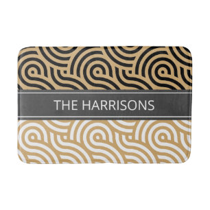 Black & White Golden Sea Ocean Waves Pattern Bath Mat