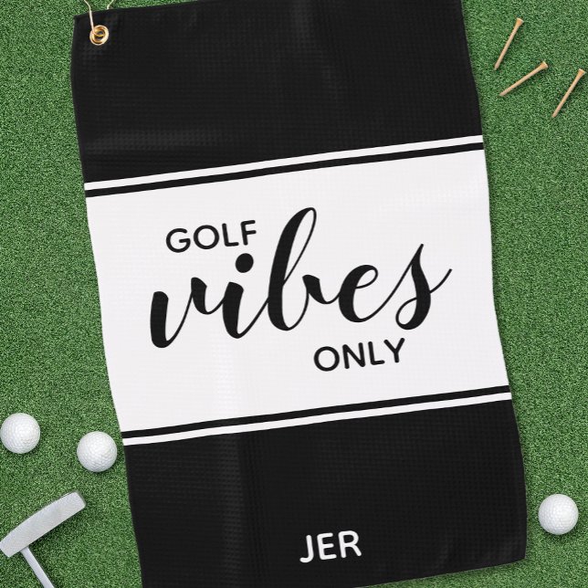 Black & White Golfer Quote Golf Vibes Only Custom Golf Towel (Creator Uploaded)