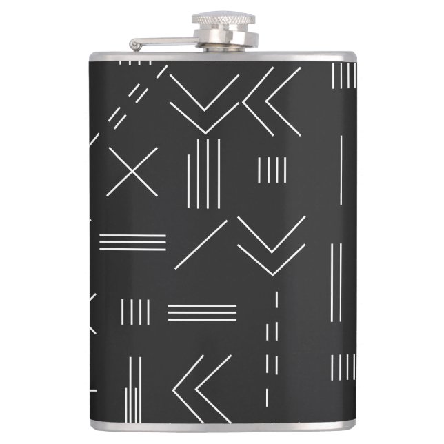 Black White Gorgeous Modern Geometric Pattern Hip Flask (Front)