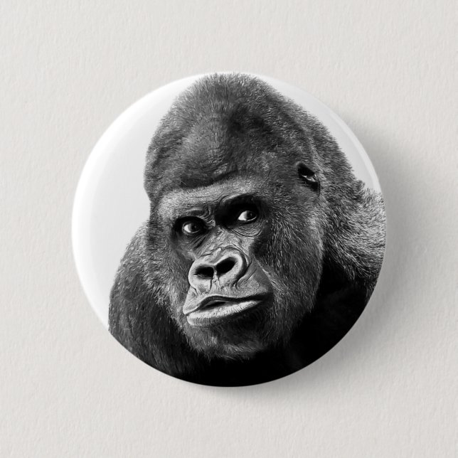 Black White Gorilla 6 Cm Round Badge (Front)