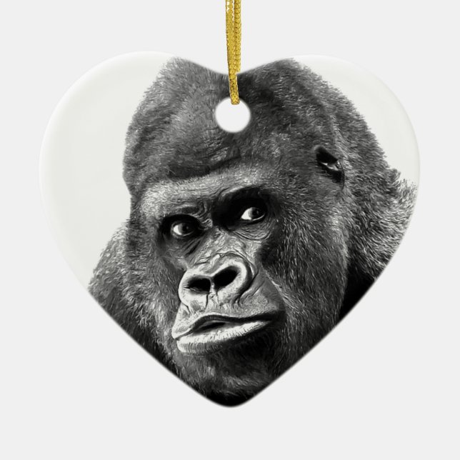 Black White Gorilla Ceramic Tree Decoration (Front)