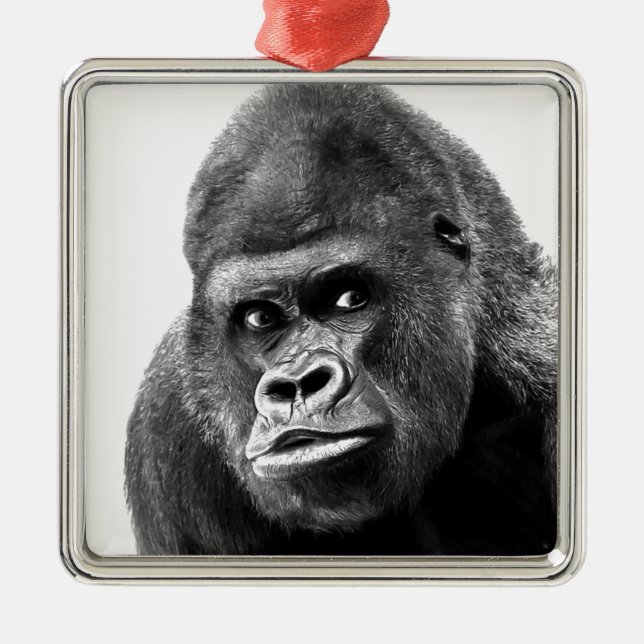 Black White Gorilla Metal Ornament (Front)