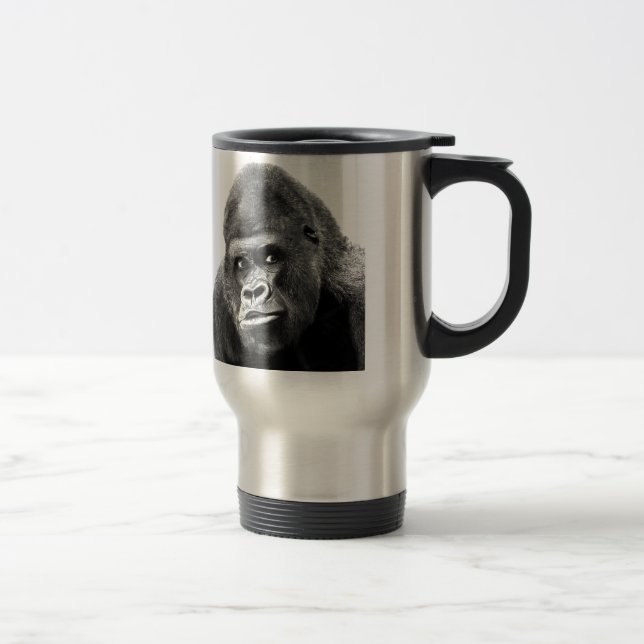 Black White Gorilla Travel Mug (Right)
