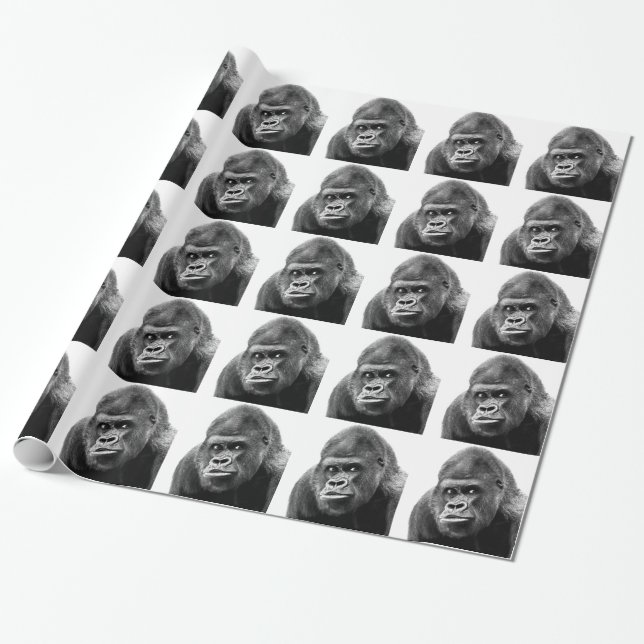 Black White Gorilla Wrapping Paper (Unrolled)
