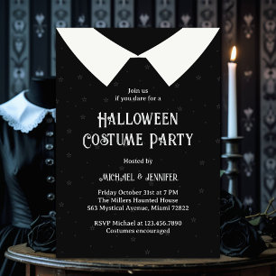 Black & White Gothic Girl Dress Halloween Party Invitation
