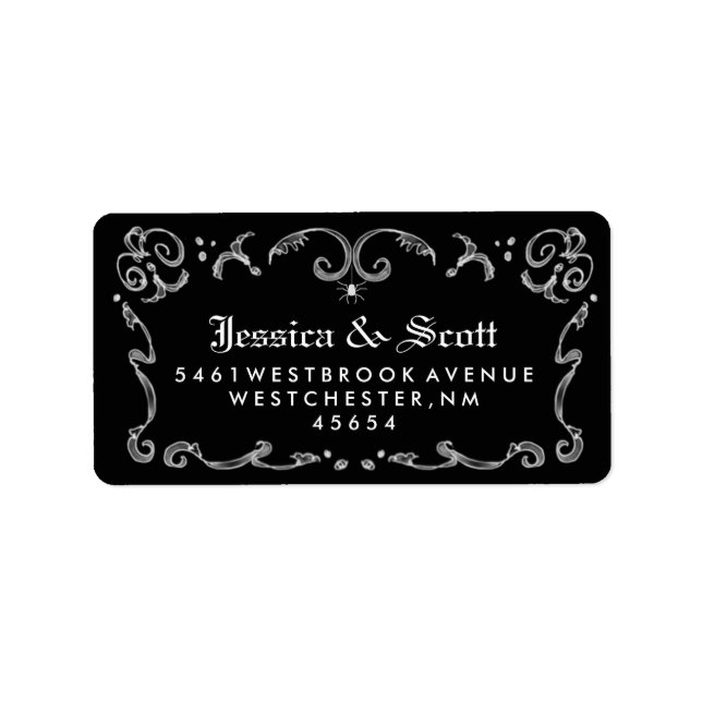 Black White Gothic Scroll Wedding Address Label (Front)