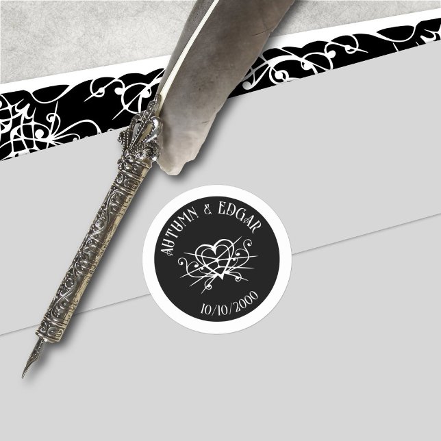 Black White Gothic Wedding Classic Round Sticker (Creator Uploaded)