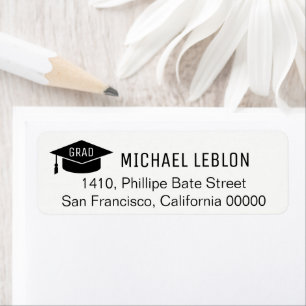 Black/White Graduation Address Label with Name Return Address Label