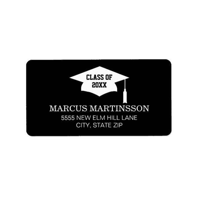 Black White Graduation Cap Class of 2025 Label (Front)