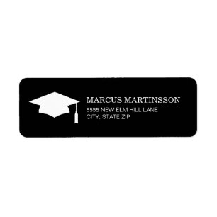 Black White Graduation Cap Return Address Label
