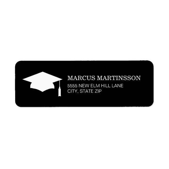 Black White Graduation Cap Return Address Label (Front)