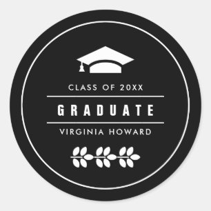 Black White Graduation Classic Round Sticker