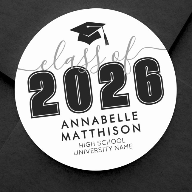 Black White Graduation Classic Round Sticker (Graduate Black White Graduation Classic Round Sticker)