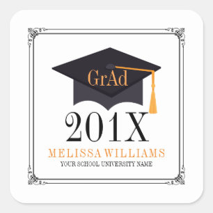 Black & White Graduation Hat 2016 Template Square Sticker