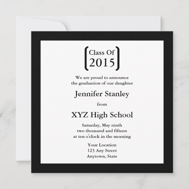 Black & White Graduation Invitation / Announcement (Front)