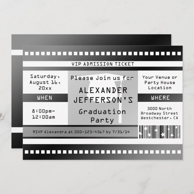 Black/White Graduation Party Admission Ticket Invitation (Front/Back)