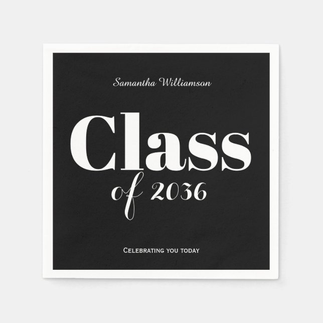 Black White Graduation Party Napkins Customizable (Front)