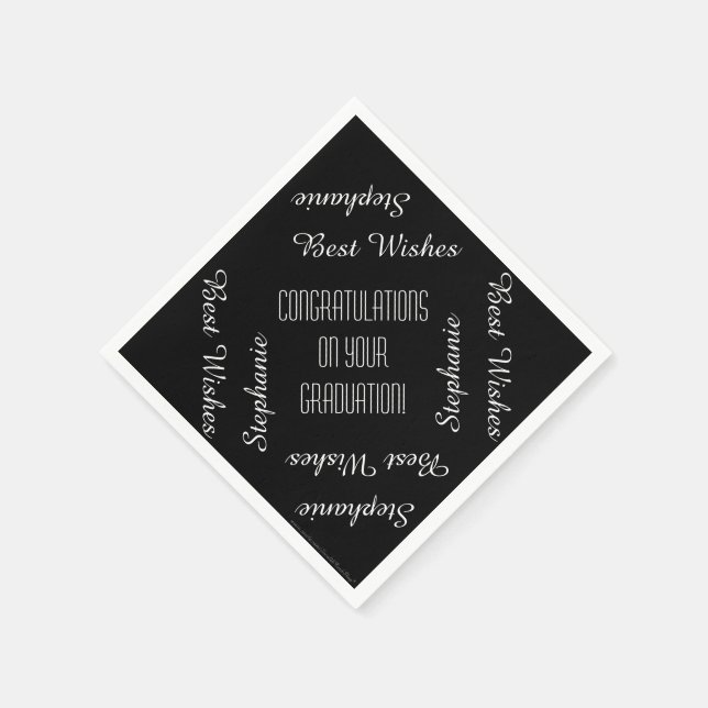 Black White Graduation Party Repeating Names Paper Napkin (Corner)