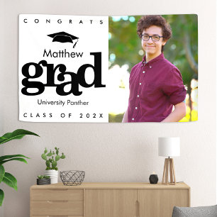 Black white graduation photo modern bold simple banner