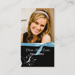 Black & White Graduation Rep card with blue ribbon
