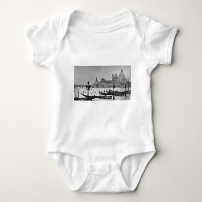 Black White Grand Canal Venice Italy Travel Baby Bodysuit (Front)