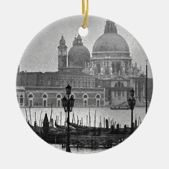 Black White Grand Canal Venice Italy Travel Ceramic Ornament (Front)