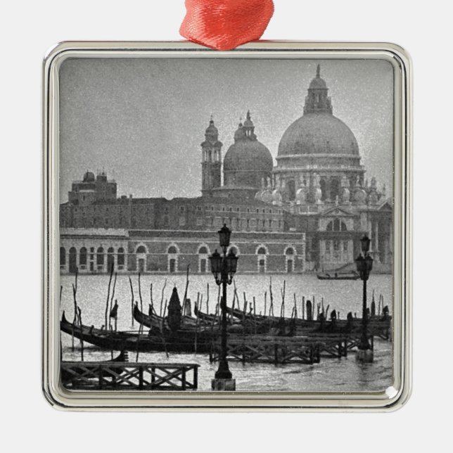 Black White Grand Canal Venice Italy Travel Metal Ornament (Front)