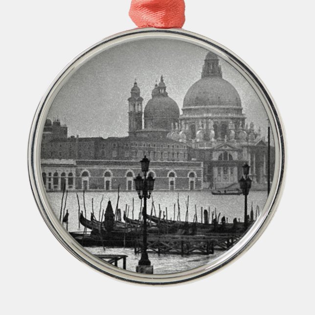 Black White Grand Canal Venice Italy Travel Metal Ornament (Front)