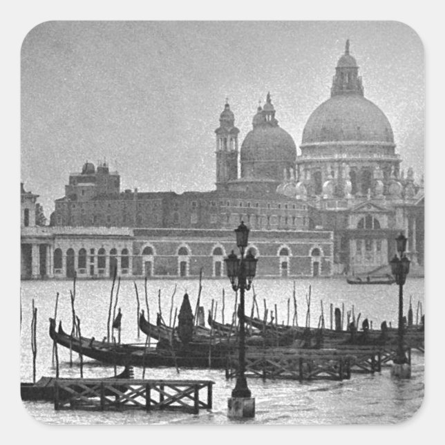 Black White Grand Canal Venice Italy Travel Square Sticker (Front)