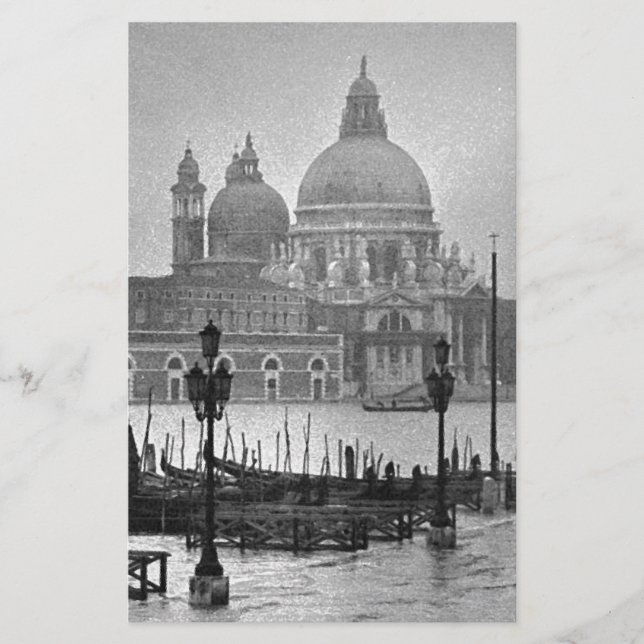 Black White Grand Canal Venice Italy Travel Stationery (Front)